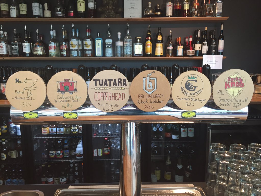 The current craft beer lineup on tap <a href="/brewaucracy/">Brewaucracy</a> <a href="/RockyKnobBeer/">Rocky Knob Brewing</a> @TuataraBrew and yet to join Twitter Shunters yard