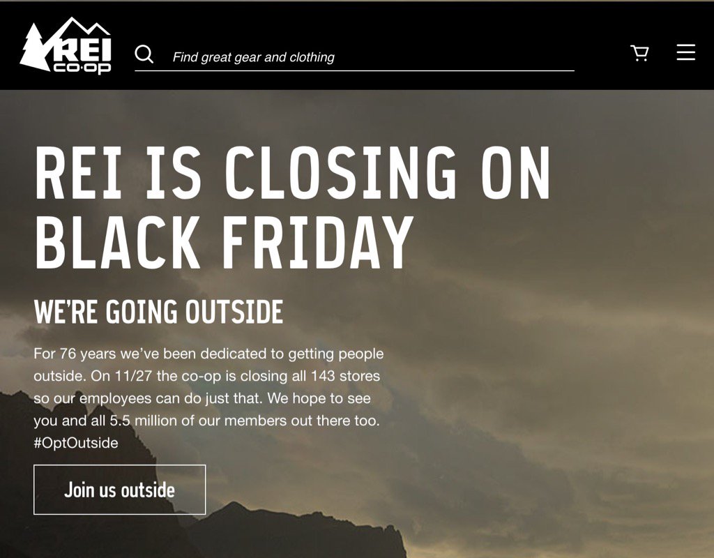 Bachscore's tweet image. REI is closing for Black Friday, tells everyone to go outside that day: