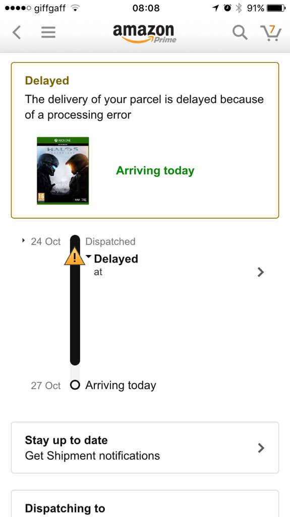 Nathanxpatel's tweet photo. @AmazonHelp does this mean i won't get halo today? 😭 https://t.co/3hZ3MwIOPQ