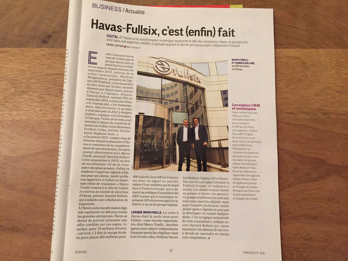 AntoineGastal's tweet photo. @Fullsix racheté par @Havas 70m⬠soit 1.2x MB (60m⬠MB, 600 pers.) via @strategies1 #bigisnotbeautiful https://t.co/CI8ZHjW8Zj