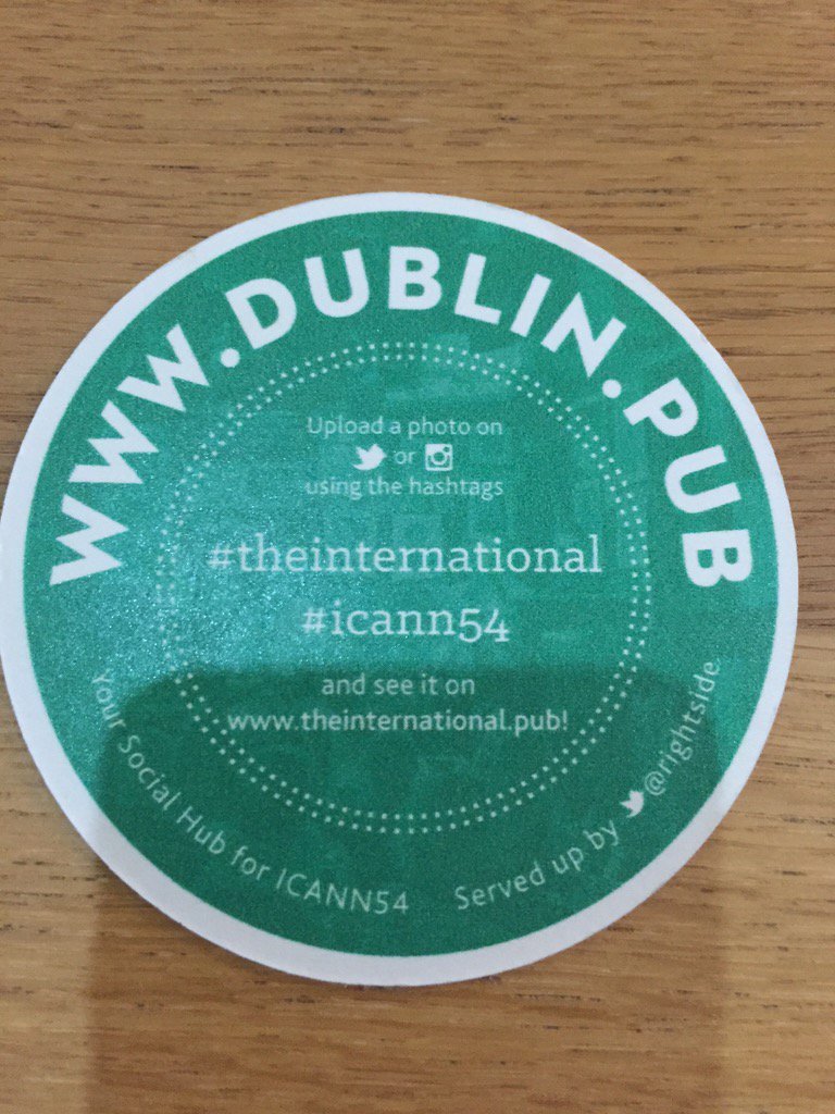 AndMerriam's tweet photo. V. Cool #DomainInTheWild when I went to the international pub after a long ICANN week!! Kudos @rightside https://t.co/kLDHBMteLA