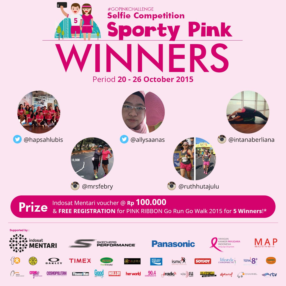 MAPActive's tweet photo. Selamat @hapsahlubis @allysaanas kalian pemenang #GOpinkchallenge Selfie Competition periode 2 di Twitter! (1/3) https://t.co/z27w7xhoG4