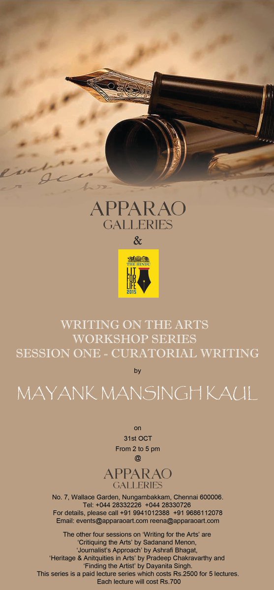 ApparaoGallery's tweet photo. Apparao Galleries and The Hindu Lit for life present WRITING ON THE ARTS
-CURATORIAL WRITING by MAYANK MANSINGH KAUL https://t.co/PNtG8NnC5V