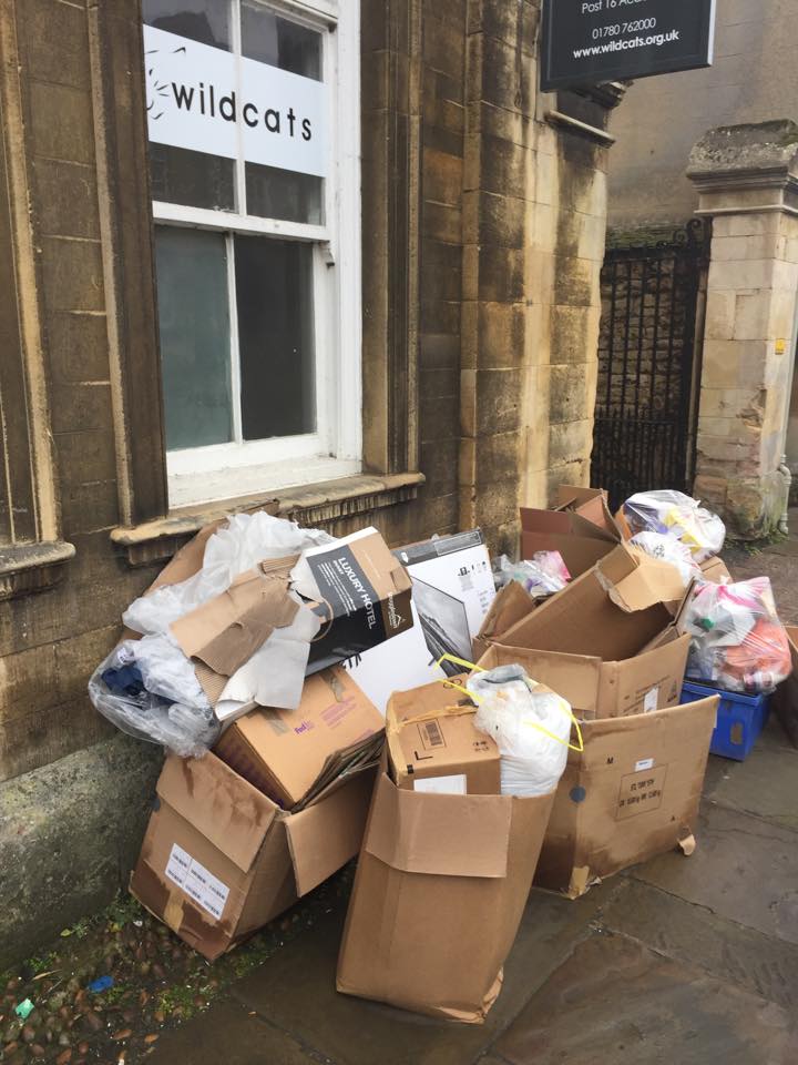 WildcatsTheatre's tweet photo. Please could we have some help finding out who is dumping rubbish outside our lovely building? @southkesteven https://t.co/6RTSs0IXvz