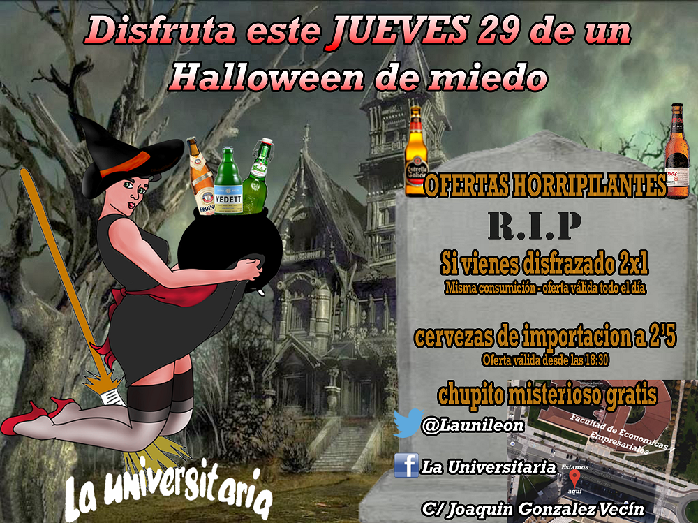 LaUniLeon's tweet photo. Esta semana tenemos terroríficas y espantosamente buenas las ofertas para Halloween ven y pásalo de miedo #leonesp https://t.co/8XYqG9Bjm3