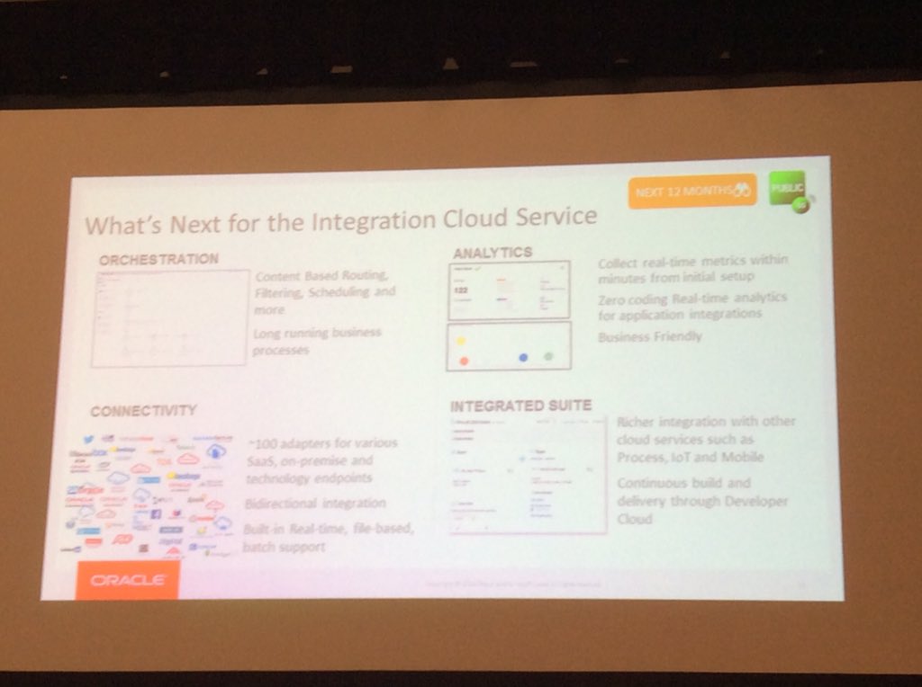 robertvanmolken's tweet image. What's next for #OracleICS? Content-based routing, collect realtime analytics, connect with 100+ SaaS/On-prem apps..