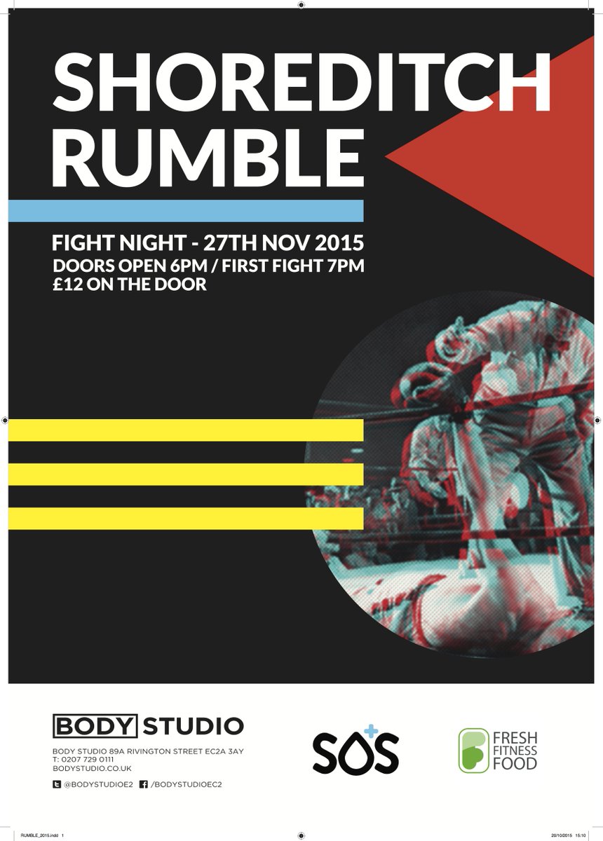 Friday November 27, is our next #fightnight!

THE #SHOREDITCH #RUMBLE.

£12 ON THE DOOR.

FIRST FIGHT AT 7PM.