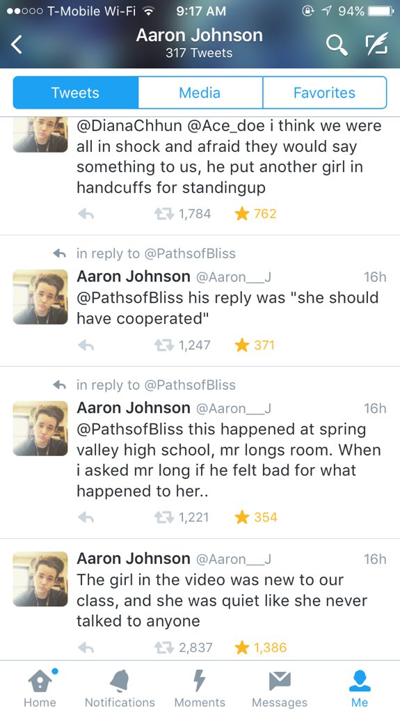 anywaysjess's tweet image. A student from the school tweeting about what happened in the class #AssaultAtSpringValleyHigh