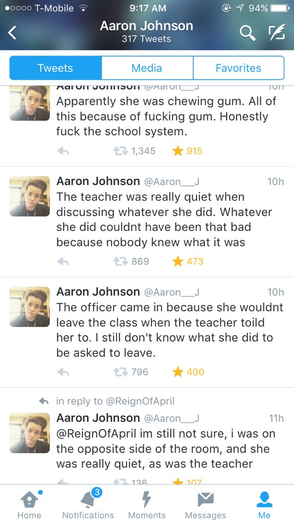 anywaysjess's tweet image. A student from the school tweeting about what happened in the class #AssaultAtSpringValleyHigh