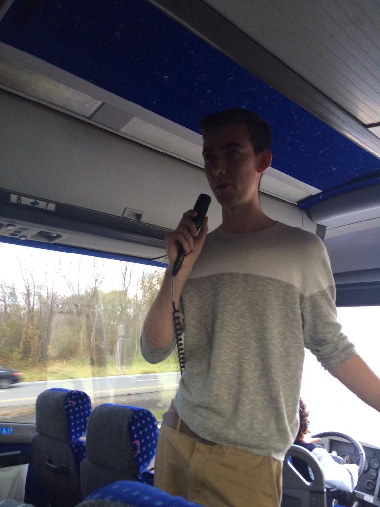 succeedwithnb's tweet photo. College class on wheels. Students do presentations on route to NYC #newyorknewyork #senecamile @SenecaCollege https://t.co/PDXTtqzZdI