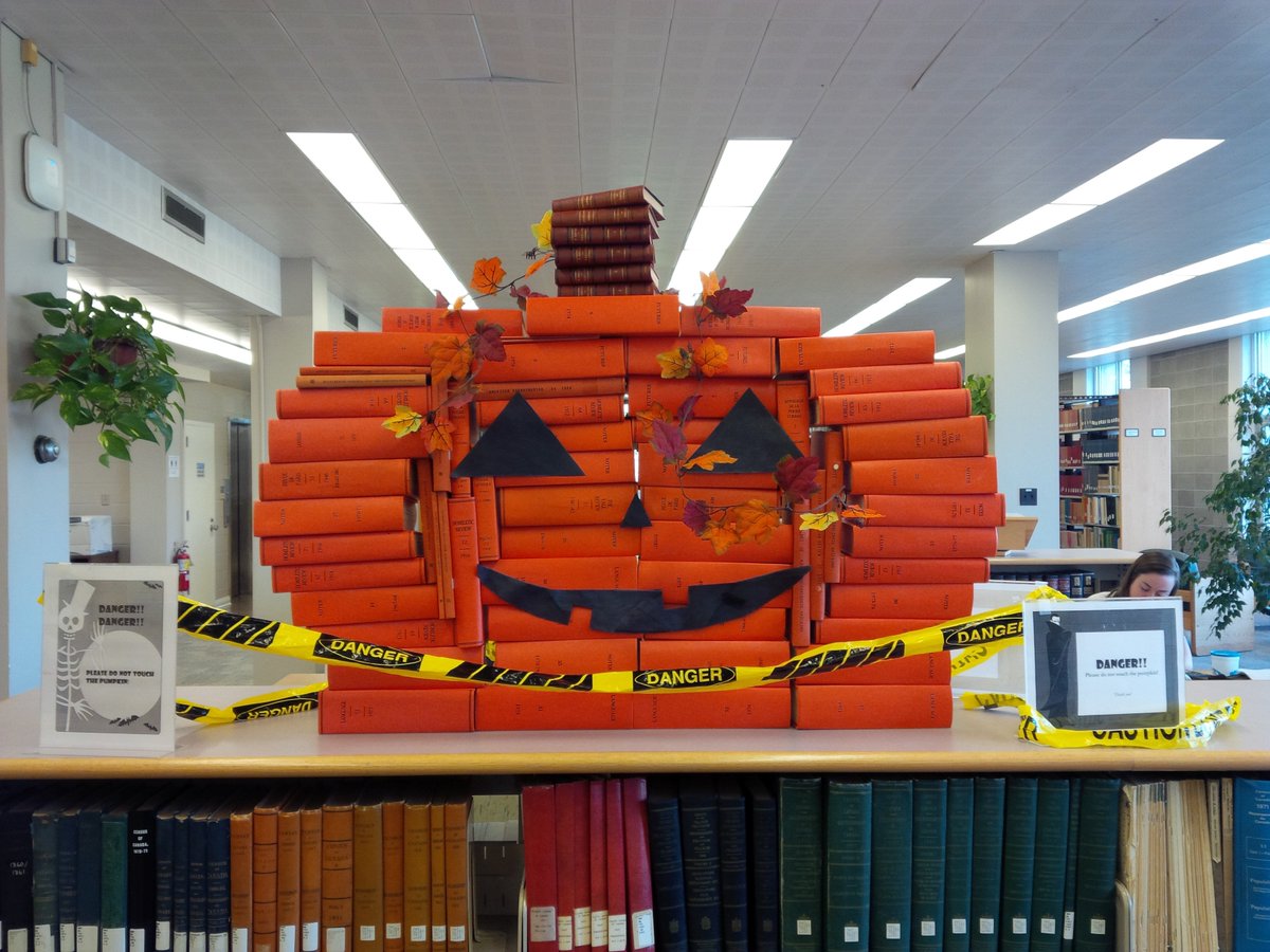 acadialibrary's tweet photo. Come see our pumpkin made of books!! #pumpkin #librarypumpkin #bookpumpkin #acadiau https://t.co/mWd38DghkY