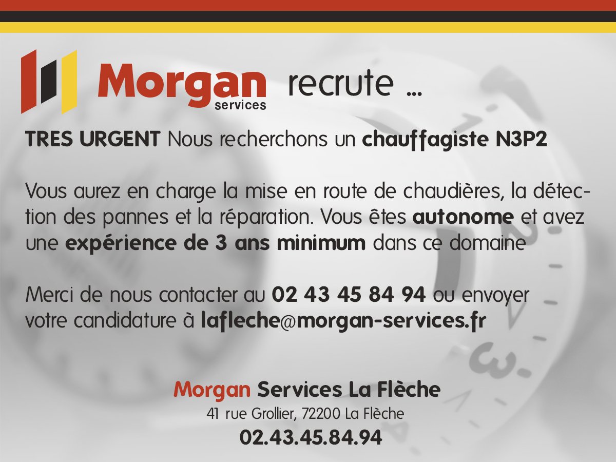 #intérim #cdd #cdi #emploi #morganservices #LaFlèche #Sarthe #chauffagiste #N3P2  #chauffagisteN3P2