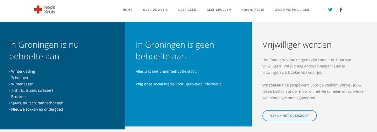 Wil je iets concreets voor vluchtelingen doen? Help het <a href="/RodeKruis/">Rode Kruis</a>. Bijvoorbeeld mt spullen hulpvoorvluchtelingen.nl/geef-spullen
