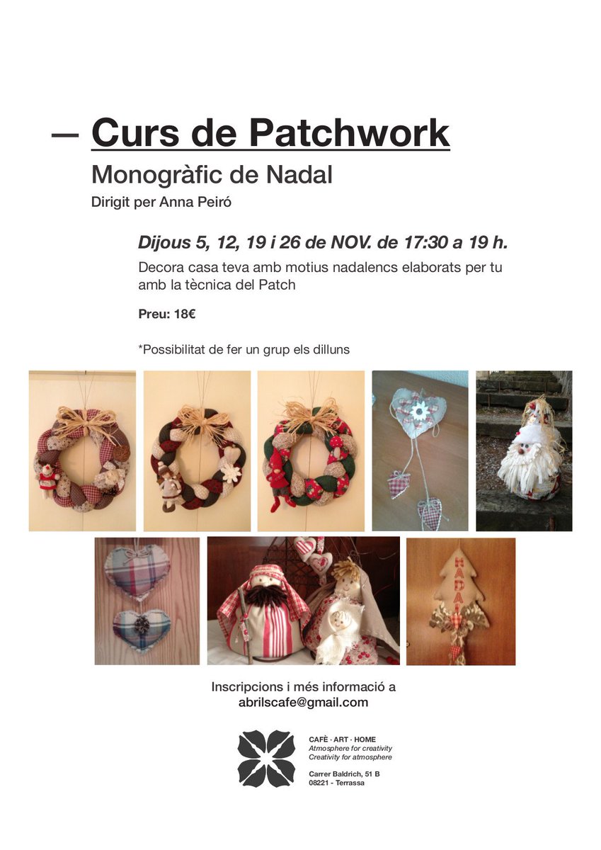 AbrilsCafe's tweet photo. Hem omplert el taller de Patchwork de Nadal!! Més endavant en proposarem un altre :D #patchwork #Terrassa #workshop https://t.co/lUopQTGFok