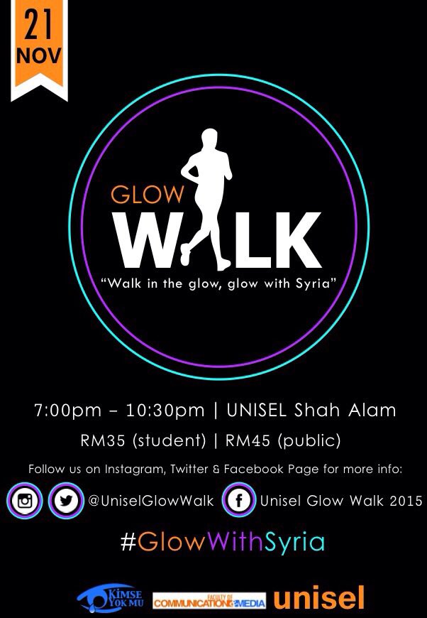 UniselGlowWalk's tweet photo. Registration are now OPEN. Register before 6/11/2015. Do contact:
Razan Affan - 017-3012813 #UniselGlowWalk https://t.co/fTQCssXDeE