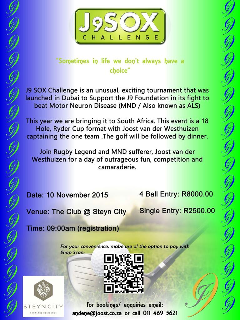 9Joost's tweet photo. Back in SA.Only two fundraising events left for 2015.Hope you all join me in the #fightagainstMND &amp; book your 4balls https://t.co/KUZK4m9B4S
