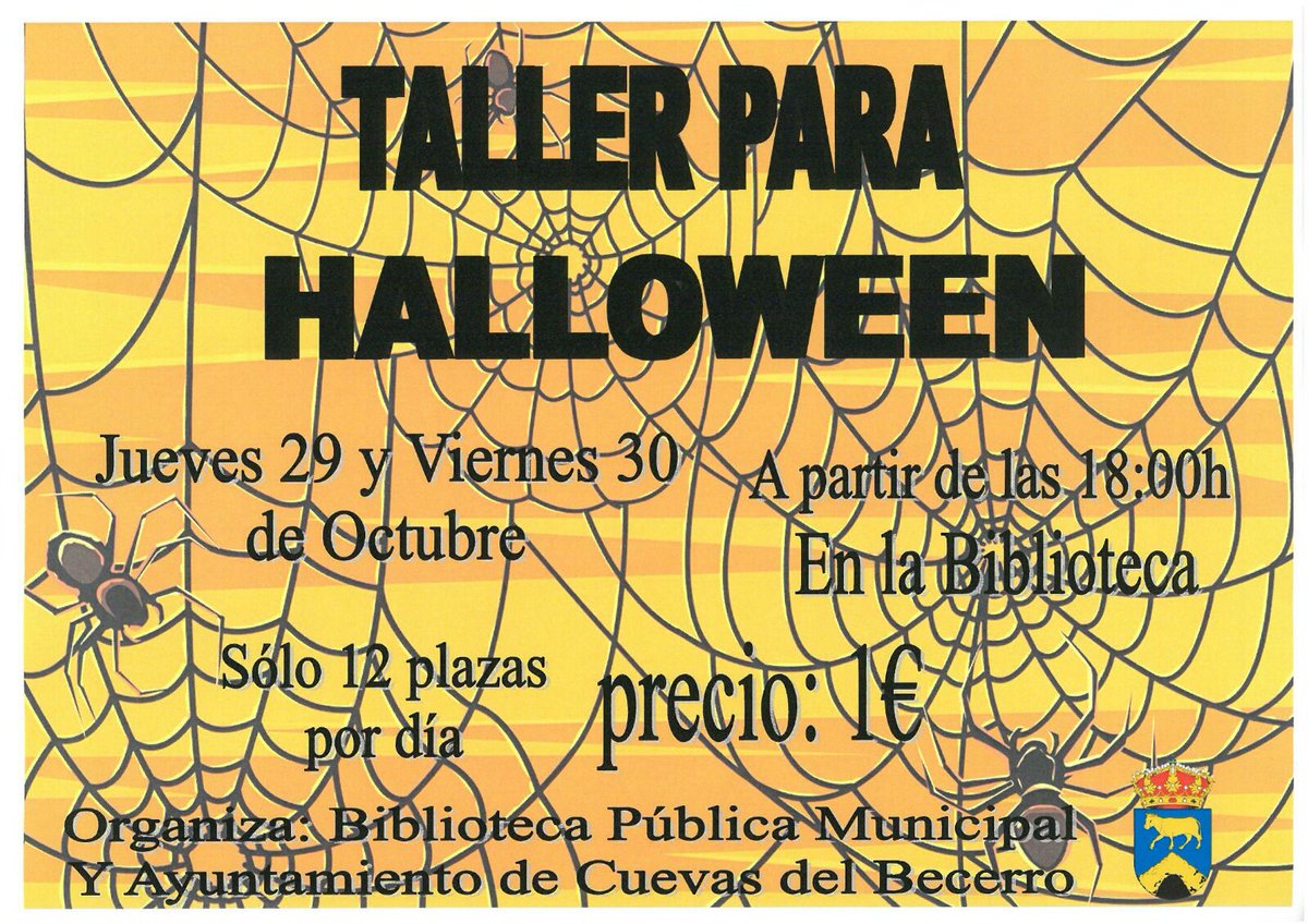 El Ayto de #CuevasdelBecerro y la biblioteca organizan un taller para celebrar Halloween los días 29 y 30 de octubre