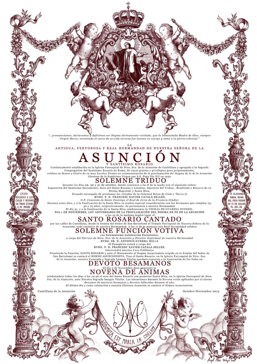 hdad_asuncion's tweet photo. Cultos con motivo de la proclamación del Dogma de FE de la Asunción Gloriosa de la Santísima Virgen. https://t.co/zvu6I2hNmD
