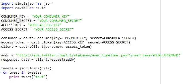 intelpumpkin's tweet photo. Retrieving my own Tweet. FYI to install #oAuth lib you need to #httplib2 
#PythonCode #simplejson  #TwitterAPI #JSON https://t.co/7FLyDq3IzB