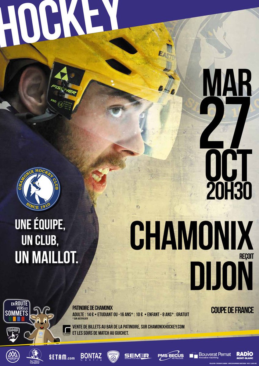 #Hockey Coupe de la Ligue : Le #CHC affronte le <a href="/dhcofficiel/">Ducs de Dijon</a> 20h30 à @Chamonix_France @Clubdessports <a href="/LigueMagnus/">Synerglace Ligue Magnus</a>