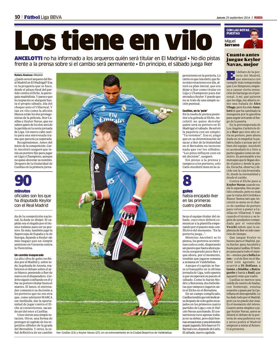 Para los que se suben ahora al carro de Keylor. El 25 de septiembre de 2014: "Cuanto antes juegue Keylor, mejor"