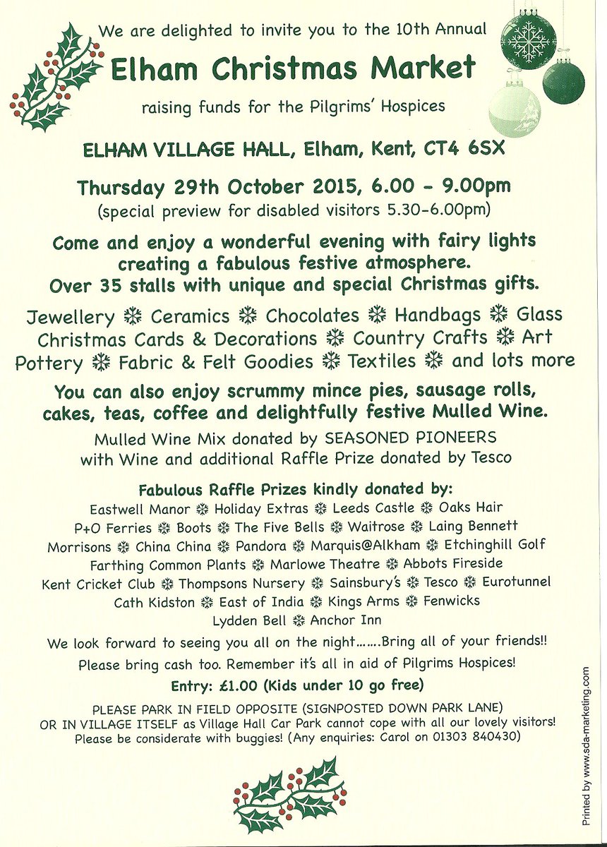 EmilyPilgrims's tweet photo. Start to feel festive this Thursday with #Elham #ChristmasMarket 29th October in aid of @PilgrimsHospice #Canterbury https://t.co/EMYCuJNcvA