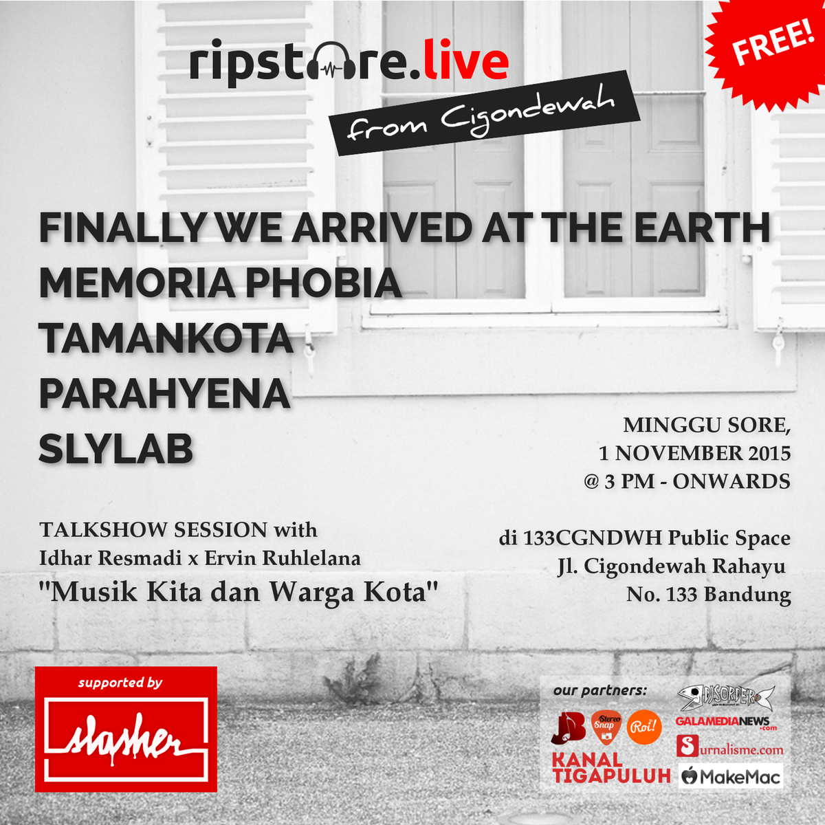 1Nov15 @ripstore Live 2 from Cigondewah at 133CGNDWH Public Space 3PM w/ <a href="/MemoriaPhobia/">سعيد التميمي</a> <a href="/para_hyena/">Parahyena</a> <a href="/slylab/">slylab</a> etc. "