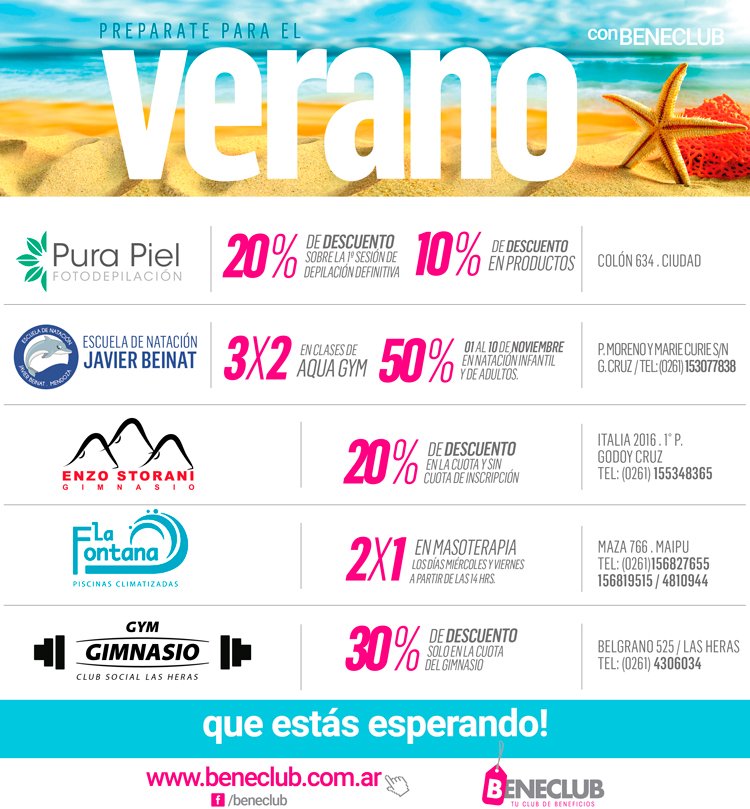 ¡Llegá en forma al verano con tu #Beneclub! Aprovechá estas promos vigentes hasta el 30/11. beneclub.com.ar