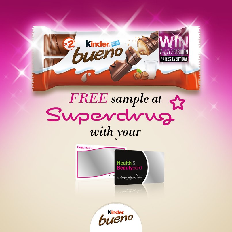 superdrug's tweet photo. Get your FREE Kinder Bueno when you shop in store with #HealthAndBeautycard while stocks last! @KinderBuenoUK https://t.co/pciC5pmoRc