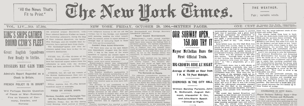 NYTArchives's tweet photo. Happy 111th birthday to the NYC subway, for years "scoffed at as an impossibility": https://t.co/kAQz8JjGD4 https://t.co/v7zzVoiFCY