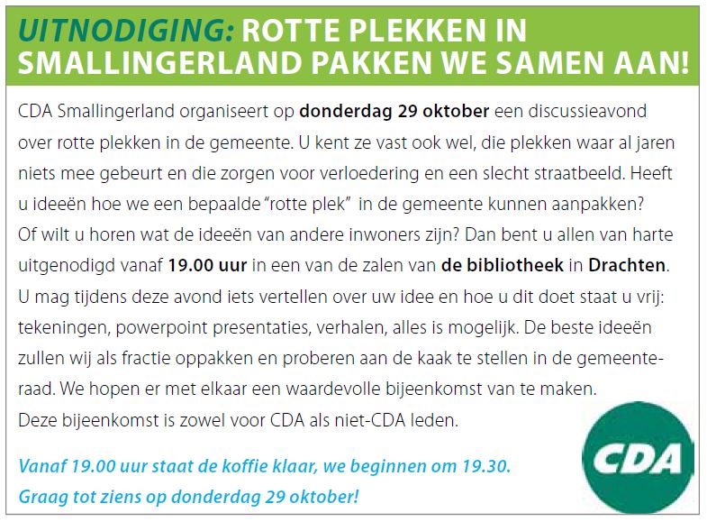 CDA_0512's tweet photo. Rotte plekken in Smallingerland pakken we samen aan! Graag tot donderdag va 19.00 uur in de bibliotheek https://t.co/broVuoCDkb
