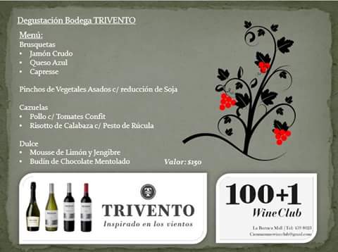 Racksmza's tweet photo. Miércoles 28/10 22:00hs 
#Degustación 🍷🍷 de @TriventoArg en @100mas1WineClub en #LaBarracaMall https://t.co/Kb4HzYJrDZ