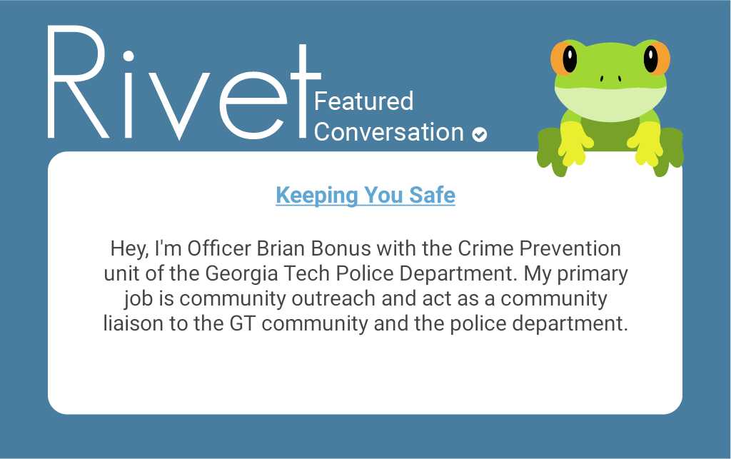 TheRivetApp's tweet photo. Officer Brian Bonus of @GaTechPD talks with Rivet about campus safety and GTPD policies.

https://t.co/KEf1G5cmvk https://t.co/cptsYgBLNw