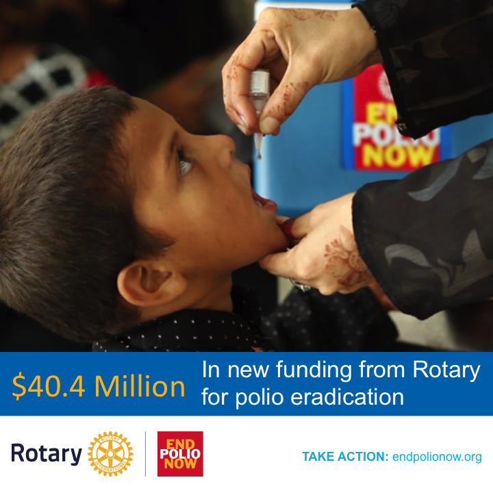 Rotary's tweet photo. Rotary releases $40.4 million in new funding to support the fight to #endpolio. Watch: https://t.co/c2vKyOx7u1 https://t.co/AmxfZHdiGN