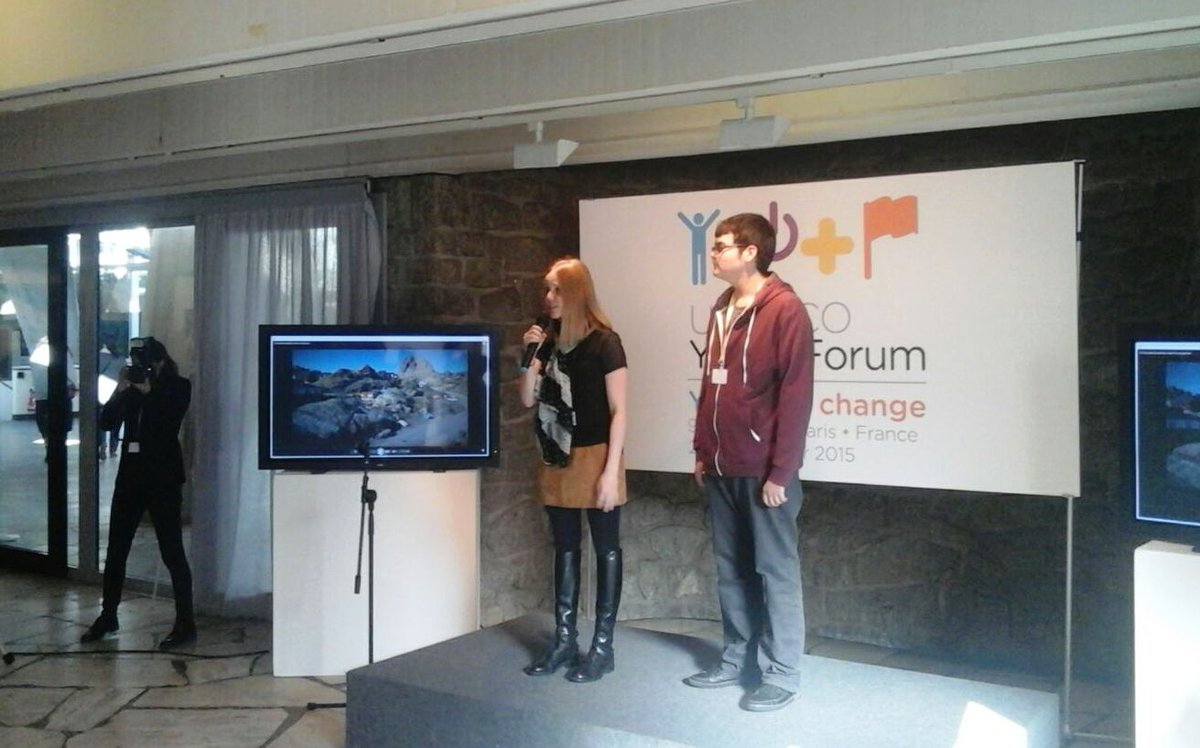 Noah and Eve from  giving a presentation on the Students on Ice expedition at the UNESCO's 9th #YouthForum #canada