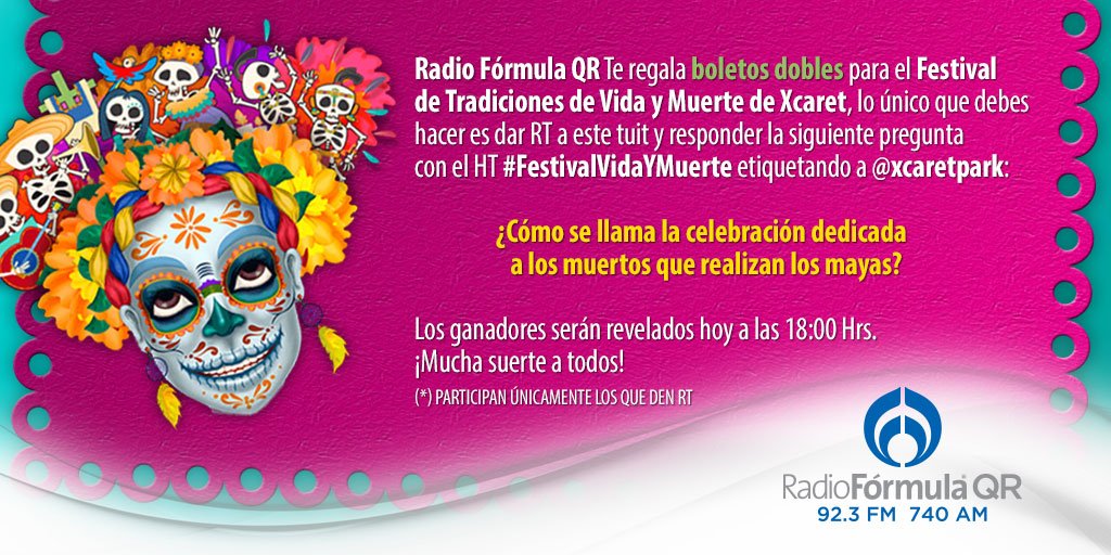 VerasNews's tweet photo. Atención, HOY MARTES tenemos boletos para el #FestivalVidaYMuerte de @XcaretPark ¡Gánatelos participando aquí! https://t.co/JTmspwWOVN