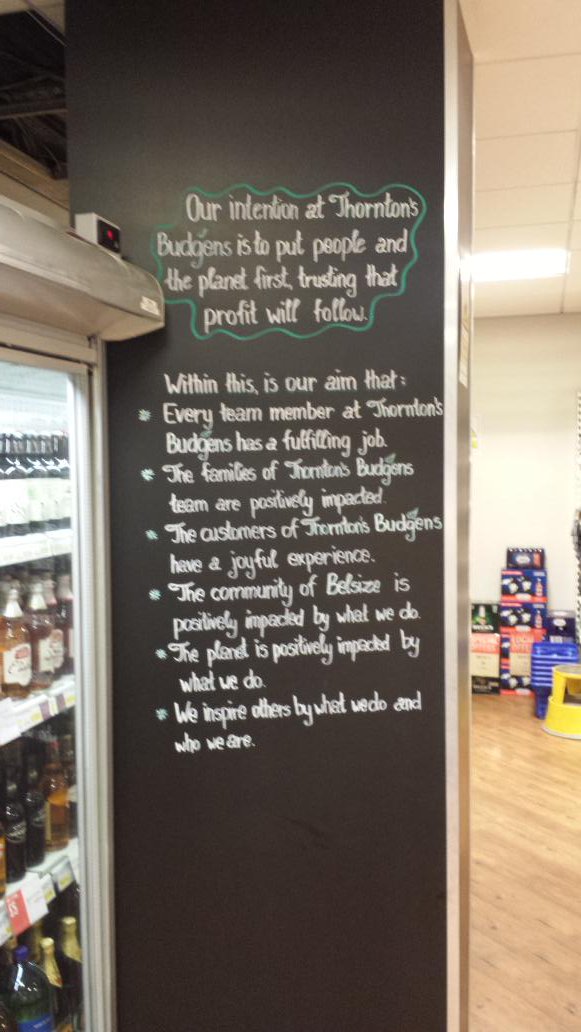 BCorpUK's tweet photo. Thornton Budgens mission there for all to see @belsizebudgens. Run by Andrew Thornton of #heartinbusiness https://t.co/1zGzduWujG