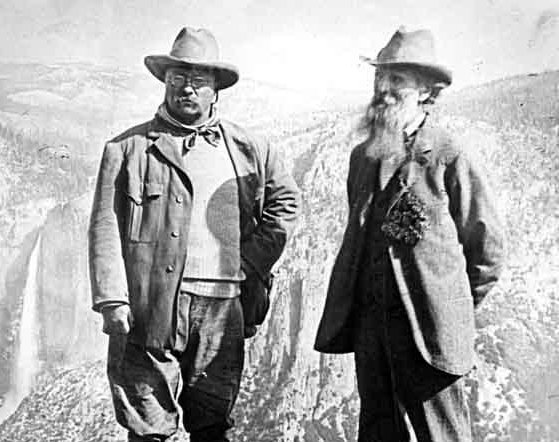 Interior's tweet photo. Happy birthday, #TeddyRoosevelt! Thanks for your advocacy for public lands. TR &amp; John Muir in Yosemite in 1903. https://t.co/YWT9BczvbZ