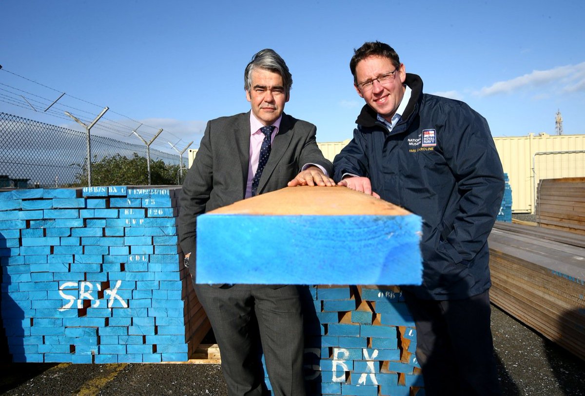 19 tonnes of illegal Spanish cedar donated to HMS Caroline by UK Border Force to redeck ship. #shivermetimbers