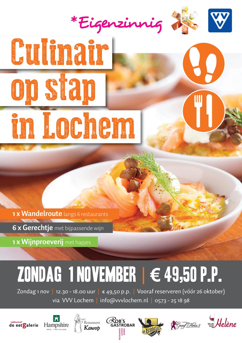 A.s. zondag Culinair op stap in Lochem. Geef je op bij VVV Lochem want dit wil je niet missen!