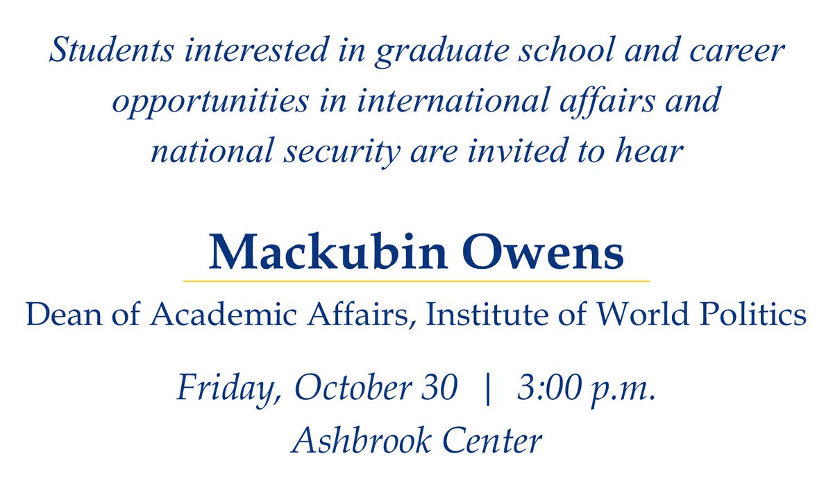 AUHistoryPolSci's tweet photo. Mackubin Owens to speak to students interested in internat. affairs, national security Oct 30, 3 p, @AshbrookCenter https://t.co/C0qaNtsiNz