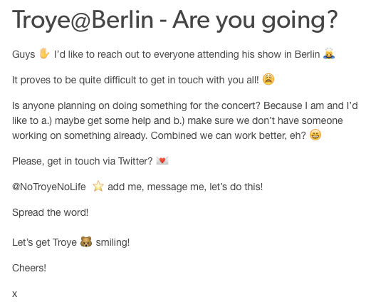 NoTroyeNoLife's tweet photo. Do you mind sharing? @TroyeGermany I've got no clue how to "spread the word" :/ #Troyelive #TroyeGermany #TroyeSivan https://t.co/zxwPMWsR0H