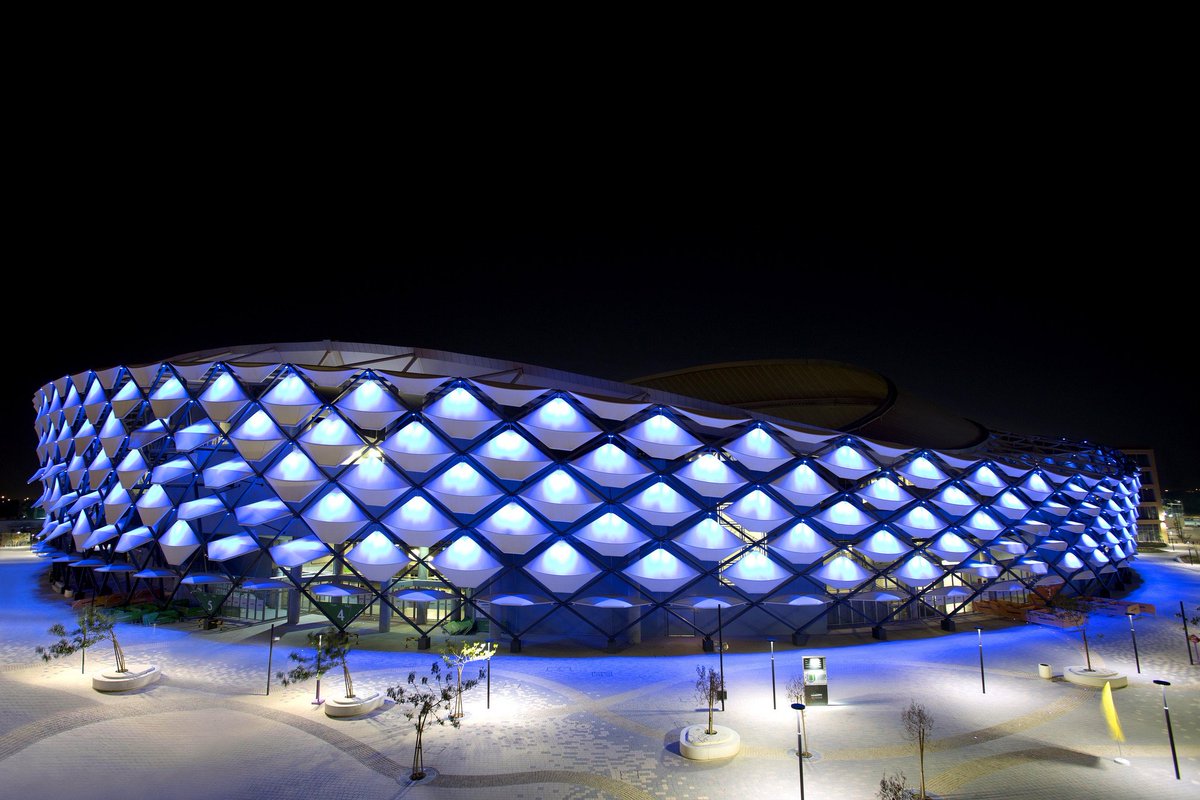 UN's tweet photo. Sport is key for peace, development + more - soccer/football venues turned #UNBlue!  https://t.co/vQQcGR8CkQ #UN70 https://t.co/Hrsrqp4TIM