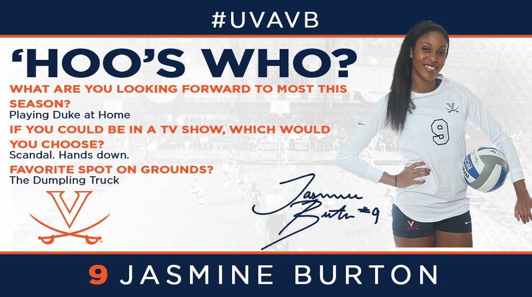 UVAVolleyball's tweet photo. #hooswho...Meet @JazzyyBeatss! Come watch Jas and the team take on Duke Friday at Mem! #WAHOOWA #selloutmem https://t.co/c1qzwZuXDg