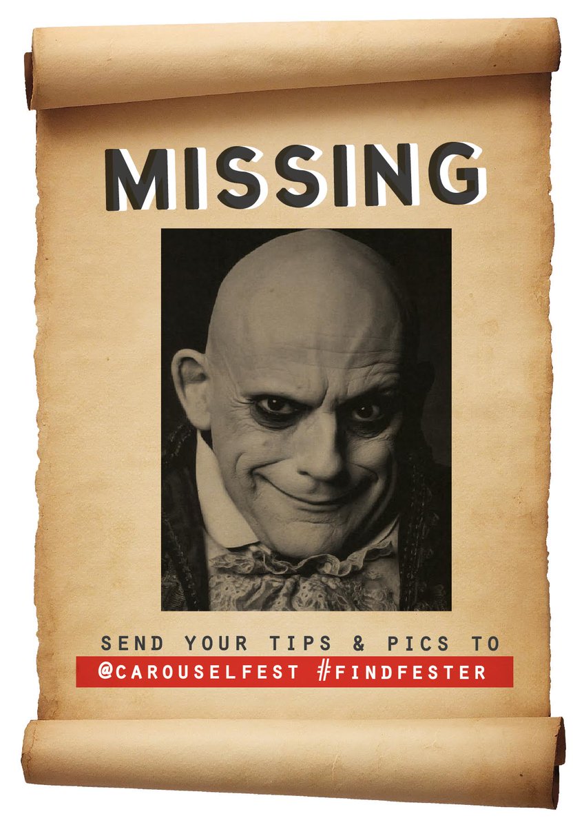 carouselfest's tweet photo. No way, Fester disappeared again! Can you help us find him? Best tip = bottle of prosecco on Friday! #FindFester https://t.co/xgMOGyu8Px