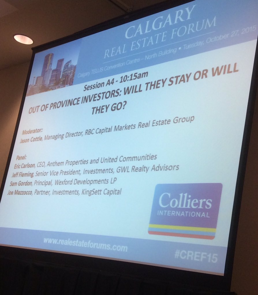 collierscanada's tweet photo. Colliers sponsored panel discussion if AB is still seen as a safe place to invest #calgaryref #CREF2015 https://t.co/plFHHB75uw