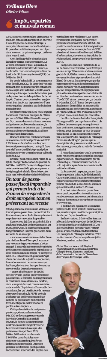 olivierpiton's tweet photo. Retrouvez ma tribune, "Impôt, expatriés et mauvais roman" dans @Lopinion_fr #CSG cc @remigodeau @adci_afe @acournol https://t.co/xysJrpCWlb