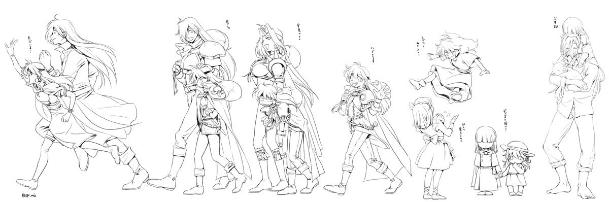 Mei 全身絵 歩くポーズってﾑｽﾞｶｼｲ リナさん巻物 横長になってしまったので分割分割ゥ 線画だけで力尽きました T Co 18k3a9vamm