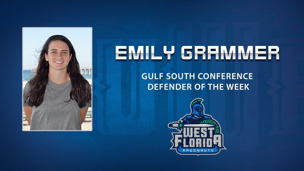 GoArgos's tweet photo. #UWFSoccer junior Emily Grammer has been named the GSC Defender of the Week. #GoArgos https://t.co/mSMfbdBL3c https://t.co/5du16RVItF