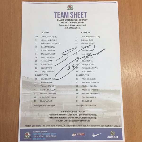 BurnleyOfficial's tweet photo. #ClaretsComp: The winner of our signed @scottyarf team sheet is @Worsthornelad! https://t.co/woBuZsCLIs